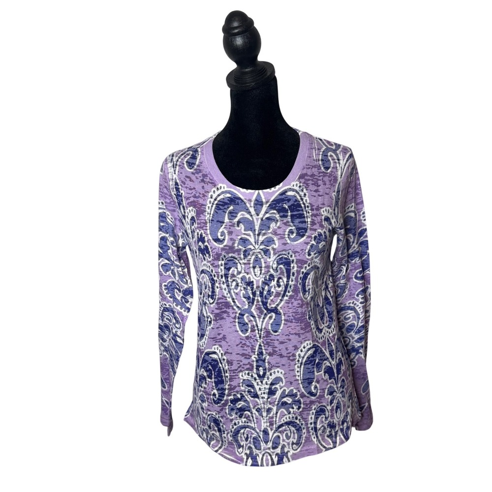 Purple Paisley Long Sleeve Scoop Neck Top